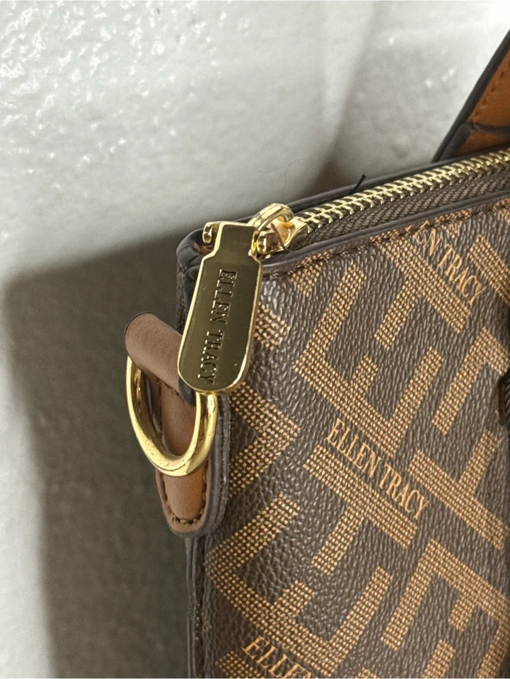 Ellen Tracy - Brown Monogram Tote with Tan Trim Brand New Bag